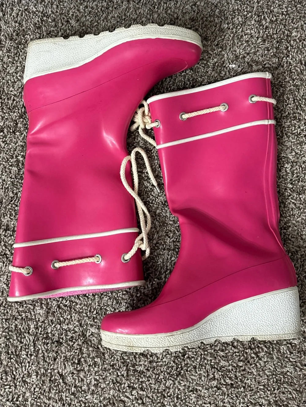 Sperry Top-Sider Sadie Pink Platform Wedge Rubber Rainboots Size 9 Rain Boots
